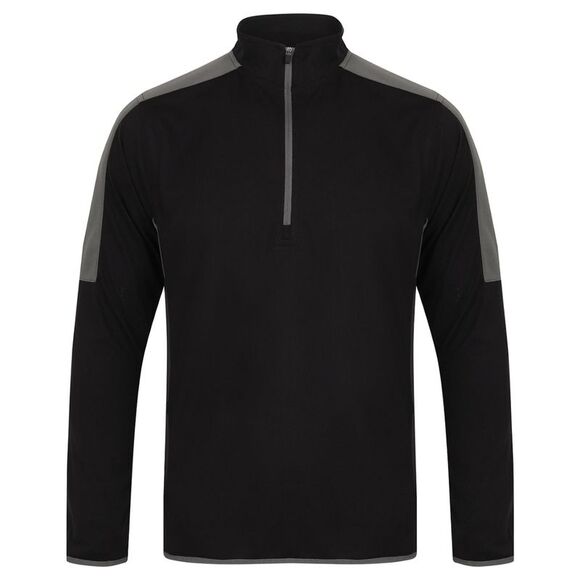 Finden & Hales Mens Contrast Panel Quarter Zip Midlayer / Black/Gunmetal Gray - Picture 1 of 2